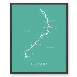Affiche Te Araroa | Carte de piste Te Araroa | Trekking en Nouvelle-Zélande | Revivez vos aventures | Randonnée murale Art | Carte des sentiers Art