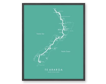 Affiche Te Araroa | Carte de piste Te Araroa | Trekking en Nouvelle-Zélande | Revivez vos aventures | Randonnée murale Art | Carte des sentiers Art