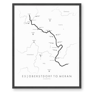 E5 Oberstdorf nach Meran Weg Poster | E5 Oberstdorf nach Meran Karte | Erleben Sie Ihre Abenteuer | Wanderkarte Kunst