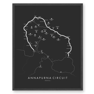 Affiche du circuit de l’Annapurna | Carte des sentiers de l’Annapurna |  Art mural de l’Annapurna | Népal Randonnée | Himalaya | Revivez vos aventures | Carte des sentiers Art