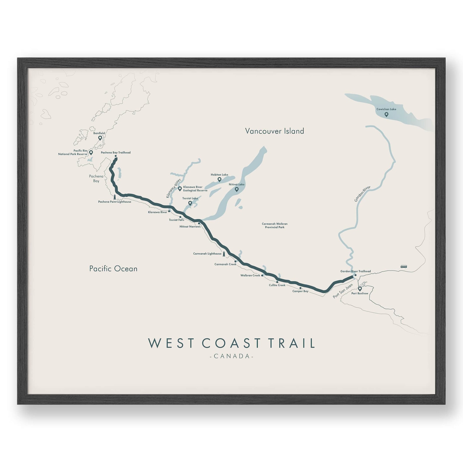 West Coast Trail Map | West Coast Trail Poster | Hiking Canada Poster