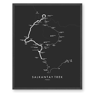 Salkantay Trek Poster | Salakantay Trek Carte | Carte des sentiers Salkantay Art | Machu Picchu Trekking | Revivez vos aventures | Carte des sentiers Art