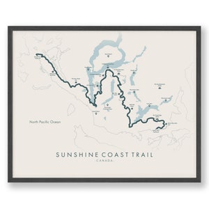 Carte du sentier Sunshine Coast | Affiche du sentier Sunshine Coast | Affiche de randonnée au Canada | Carte des sentiers Art | Revivez vos aventures