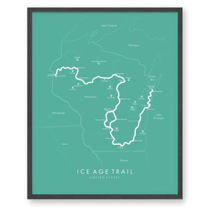 Carte des sentiers de l’ère glaciaire | Carte des sentiers de randonnée de l’ère glaciaire | Affiche du sentier de l’ère glaciaire | Carte des sentiers Art | Revivez vos aventures