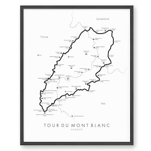 Tour du Mont Blanc Trail Map | Mont Blanc Hiking Trail Map |  TMB Poster | Tour du Mont Blanc | Trail Map Art