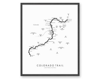 Colorado Trail Poster - East Collegiate | The Colorado Trail Map - East Collegiate | Denver to Durango Hiking | Trail Map Art