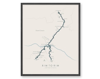 Rim to Rim Trail Map | Rim to Rim Hiking Trail Map | Rim to Rim Poster | Grand Canyon | Trail Map Art | Relive your Adventures