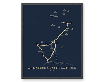 Annapurna Base Camp Trek Poster | Annapurna Base Camp Trek Map |  Annapurna Wall Art | Nepal Hiking | Himalayas | Trail Map Art