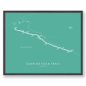 Carte du sentier Juan De Fuca | Affiche du sentier Juan De Fuca | Affiche de randonnée canadienne | Revivez vos aventures | Art de la carte des sentiers