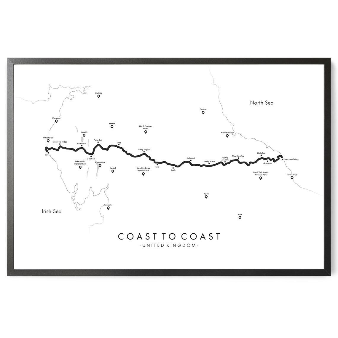 Coast to Coast Trail Map Coast to Coast Hiking Poster Etsy