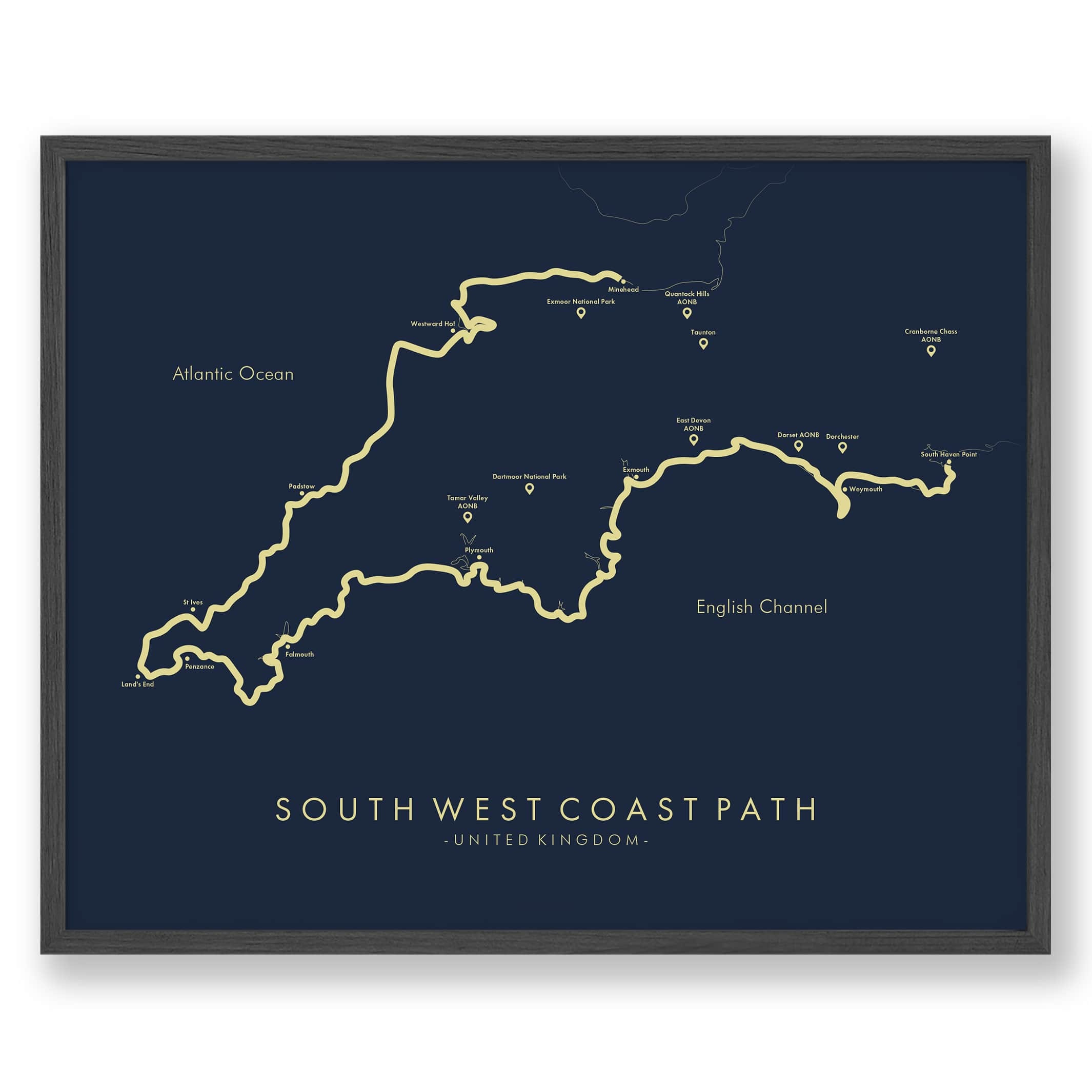 South West Coast Path Map | South West Coast Path National Trail Poster | UK’s longest National Trail Map | Trail Map Art