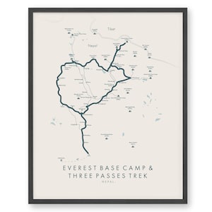 Campamento Base del Everest y Cartel de la Caminata de Tres Pases / Campamento Base del Everest y Mapa de la Caminata de Tres Pases / Senderismo del Himalaya / Mapa de Senderos Arte