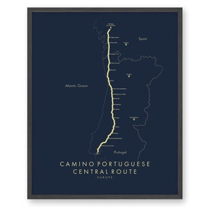 Camino Portuguese - Carte des sentiers du centre de Lisbonne | Affiche de la voie centrale portugaise Camino | Carte des sentiers de randonnée Camino de Santiago | Art de la carte des sentiers