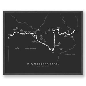 High Sierra Trail Kaart | Hoge Sierra Trail Poster |  USA Wandelen Poster | Herbeleef je avonturen | Trail Kaart Kunst