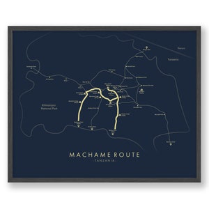 Mapa da Rota Machame | Caminhada do Kilimanjaro Pôster | A rota do uísque pôster | Caminhando no Kilimanjaro | Arte do mapa da trilha | Reviva suas aventuras
