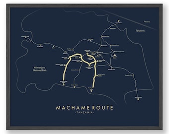 Machame Route Map | Kilimanjaro Hiking Poster | The Whiskey Route Poster | Hiking the Kilimanjaro | Trail Map Art | Relive your Adventures