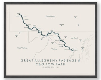 Great Allegheny Passage (GAP) and Chesapeake and Ohio (C&O) Canal Towpath  Poster Biking Wall Art Relive your Adventures Trail Map Art - Main Image
