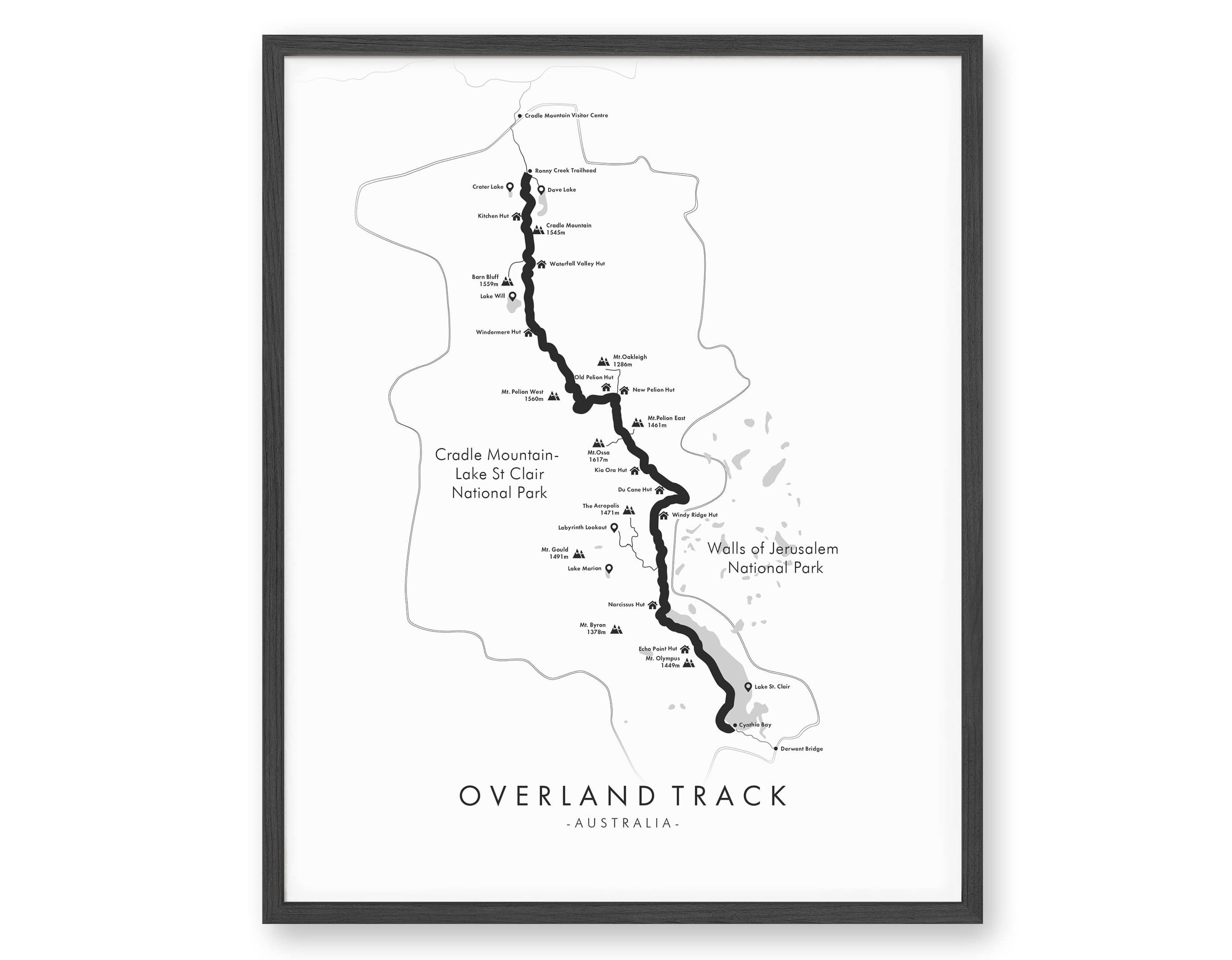 Overland Track Map Overland Trail Poster Tasmania Hiking Etsy