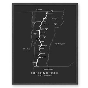 Vermont Long Trail Kaart | The Long Trail Vermont Kaart | De Long Trail in Vermont | Routekaart Kunst | Herbeleef je avonturen