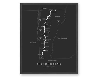 Vermont Long Trail Map | The Long Trail Vermont Map | The Long Trail in Vermont | Trail Map Art | Relive your Adventures