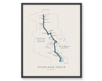 Overland Track Map Overland Trail Poster Tasmania Hiking Relive your  Adventures Trail Map Art