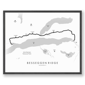 Carte de la crête de Besseggen | Besseggen Ridge Poster | Norvège Affiche de randonnée | Carte des sentiers Art | Revivez vos aventures