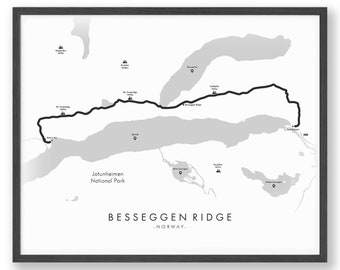 Besseggen Ridge Map Besseggen Ridge Poster Norway Hiking - Main Image