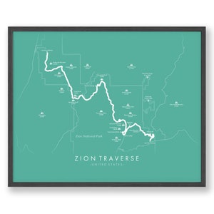 Zion Traverse Trail Map | Zion Traverse Poster | Wandern USA Poster | Erleben Sie Ihre Abenteuer | Wanderkarte Kunst