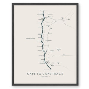 Carte de la piste Cape To Cape Walk | Affiche de randonnée du Cap au Cap | Australie Affiche de randonnée | Randonnée en Australie | Carte des sentiers Art | Revivez vos aventures