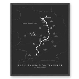 Presse Expeditionskarte | Presse Expedition Traverse Wanderposter | Erkunden Sie Washington | Wandern USA | Wanderkarte Kunst