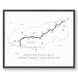 Sentier des Appalaches - Carte des Grands Smokey Mountains | Great Smokey Mountains - AT Affiche | Carte des sentiers Art | Cadeau unique d’art mural