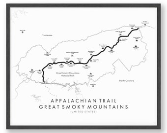 Appalachian Trail - Great Smokey Mountains Map | Great Smokey Mountains -  AT Poster | Trail Map Art | Unique Wall Art Gift