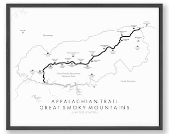 Appalachian Trail - Great Smokey Mountains Map | Great Smokey Mountains -  AT Poster | Trail Map Art | Unique Wall Art Gift