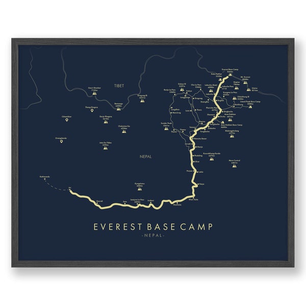 Camp de base de l'Everest - Affiche Jiri | Camp de base de l'Everest - Carte du trek de Jiri | Randonnée dans l'Himalaya | Art de la carte des sentiers