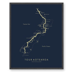 Tour Aotearoa Kaart | Tour Aotearoa Poster | Nieuw-Zeeland Cycling Poster | Routekaart Kunst | Herbeleef je avonturen