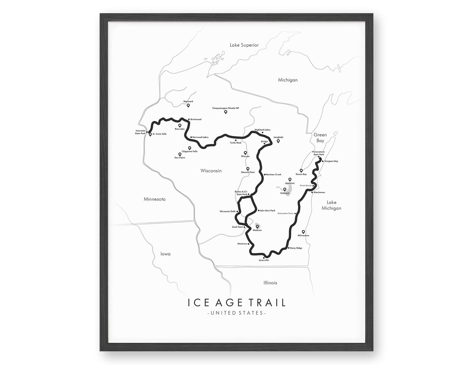 Ice Age Trail Map Ice Age Hiking Trail Map Ice Age Trail | Etsy