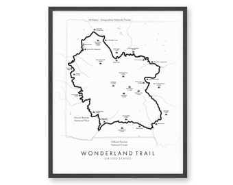 Wonderland Trail Map | Wonderland Trail Poster | Mount Rainier NP | USA Hiking | Trail Map Art
