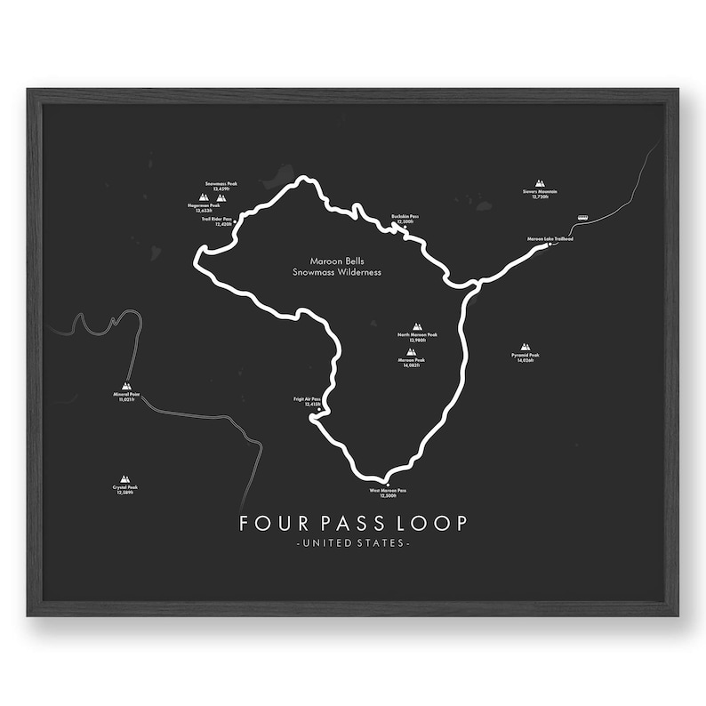 Four Pass Loop Map | 4 Pass Loop Poster | Trail Map Art | Unique Wall ...