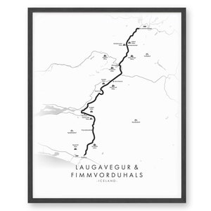 Carte des sentiers Laugavegur et Fimmvorduhals | Affiche du sentier Laugavegur et Fimmvorduhals | | d’affiches de randonnée en Islande Art de la carte des sentiers