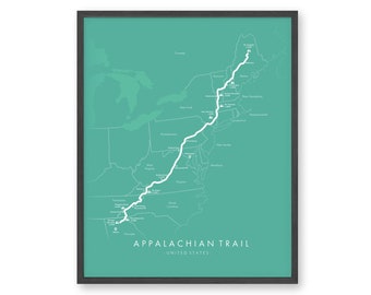 Carte des sentiers des Appalaches | Affiche du sentier de randonnée des Appalaches | AT Poster | Carte des sentiers Art | Revivez vos aventures