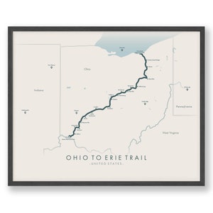Ohio à l'affiche de traînée d'Erie | Carte des sentiers de l'Ohio à Érié | Art mural vélo | Revivez vos aventures | Art de la carte des sentiers