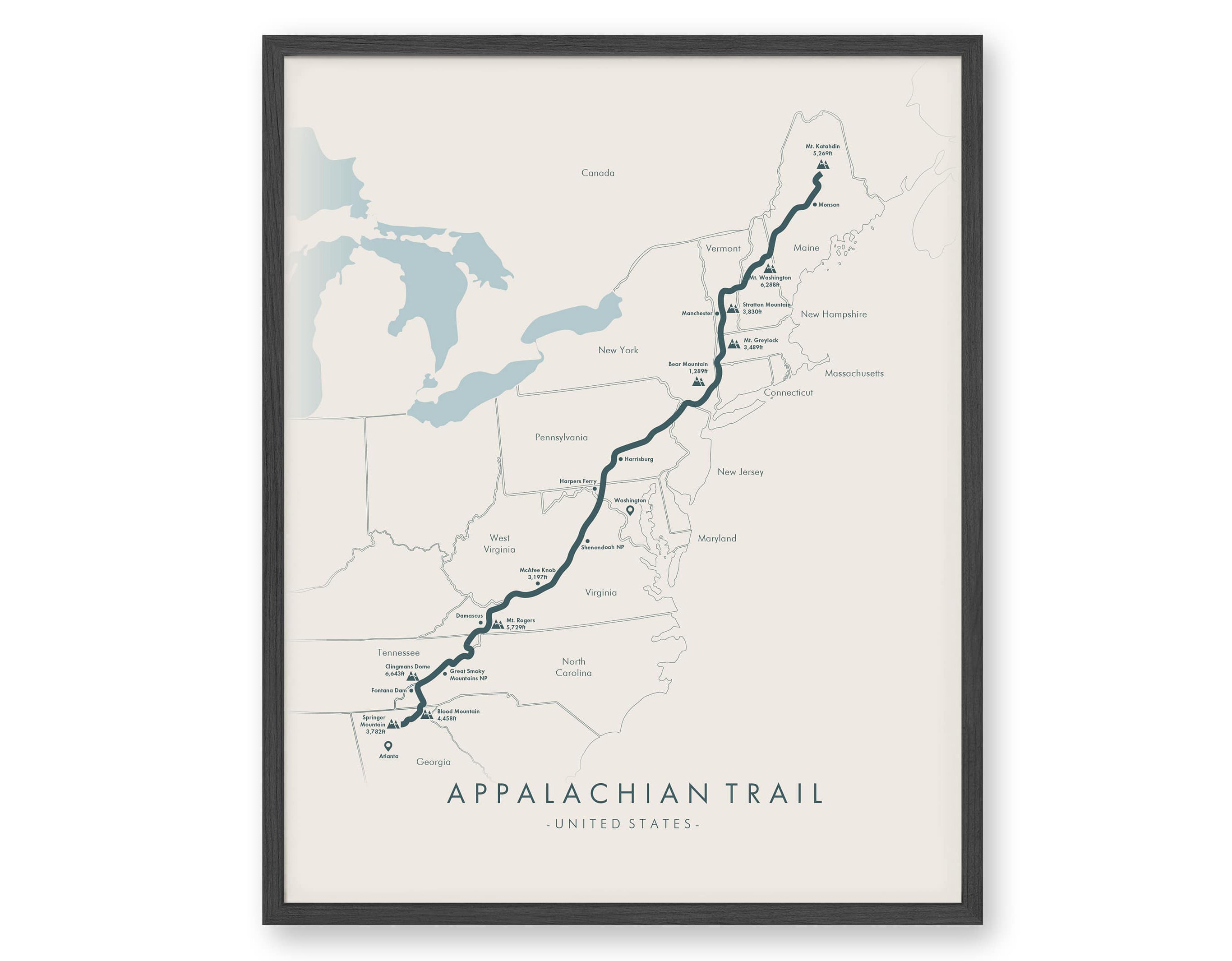 Appalachian Trail Map Appalachian Hiking Trail Poster AT - Etsy