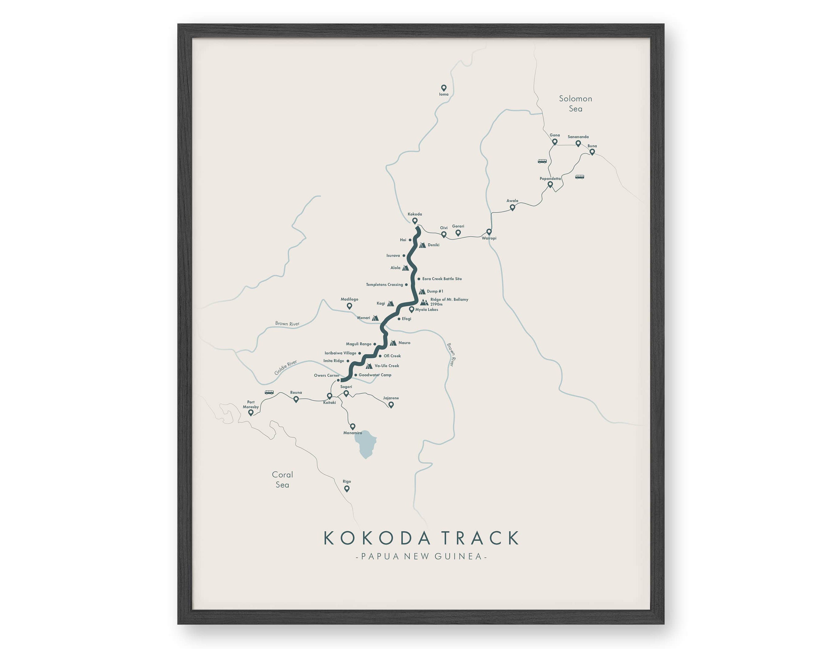 Kokoda Track Map | Kokoda Trail Poster | Papua New Guinea Poster ...