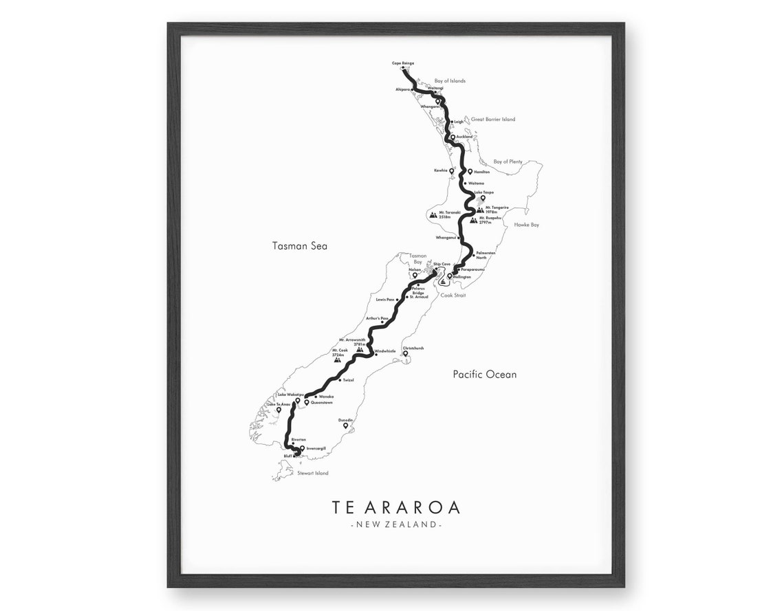 Te Araroa Poster Te Araroa Track Map New Zealand Trekking Etsy UK