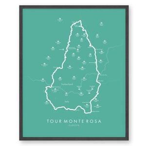 Tour Monte Rosa Carte | Tour Monte Rosa Affiche | Randonnée en Europe | Cartes des sentiers | Art mural unique | Revivez vos aventures