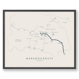 Carte du trajet Marangu | Affiche de randonnée du Kilimandjaro | Carte du trajet Coca-Cola | Randonner dans le Kilimandjaro | Carte des sentiers Art | Revivez vos aventures