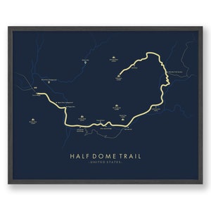 Half Dome Trail Kaart | Half Dome Trail Poster | Wandeling Yosemite National Park | Routekaart Kunst | Herbeleef je avonturen