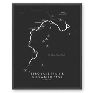 Carte du sentier du lac Berg | Affiche du sentier du lac Berg | Affiche de randonnée au Canada | Carte des sentiers Art | Revivez vos aventures