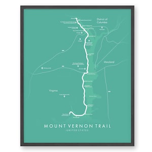 Carte des sentiers Mount Vernon | Affiche du sentier Mount Vernon | George Washington Memorial Parkway | États-Unis Randonnée | Carte des sentiers Art