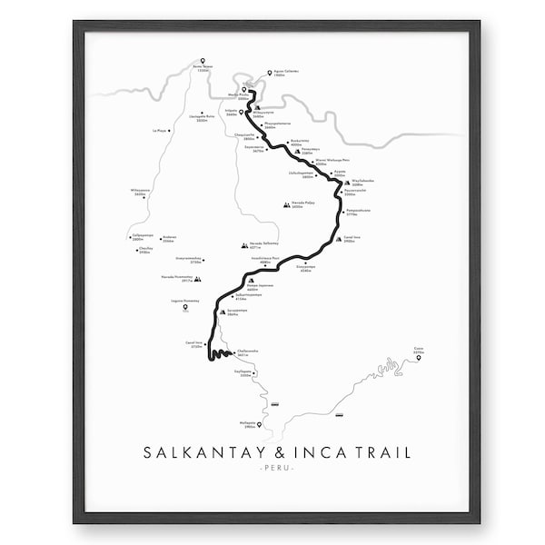 Salkantay & Inca Trail Poster | Inca Track Map | Salkantay Trail Wall Art | Machu Picchu Trekking | Relive your Adventures | Trail Map Art